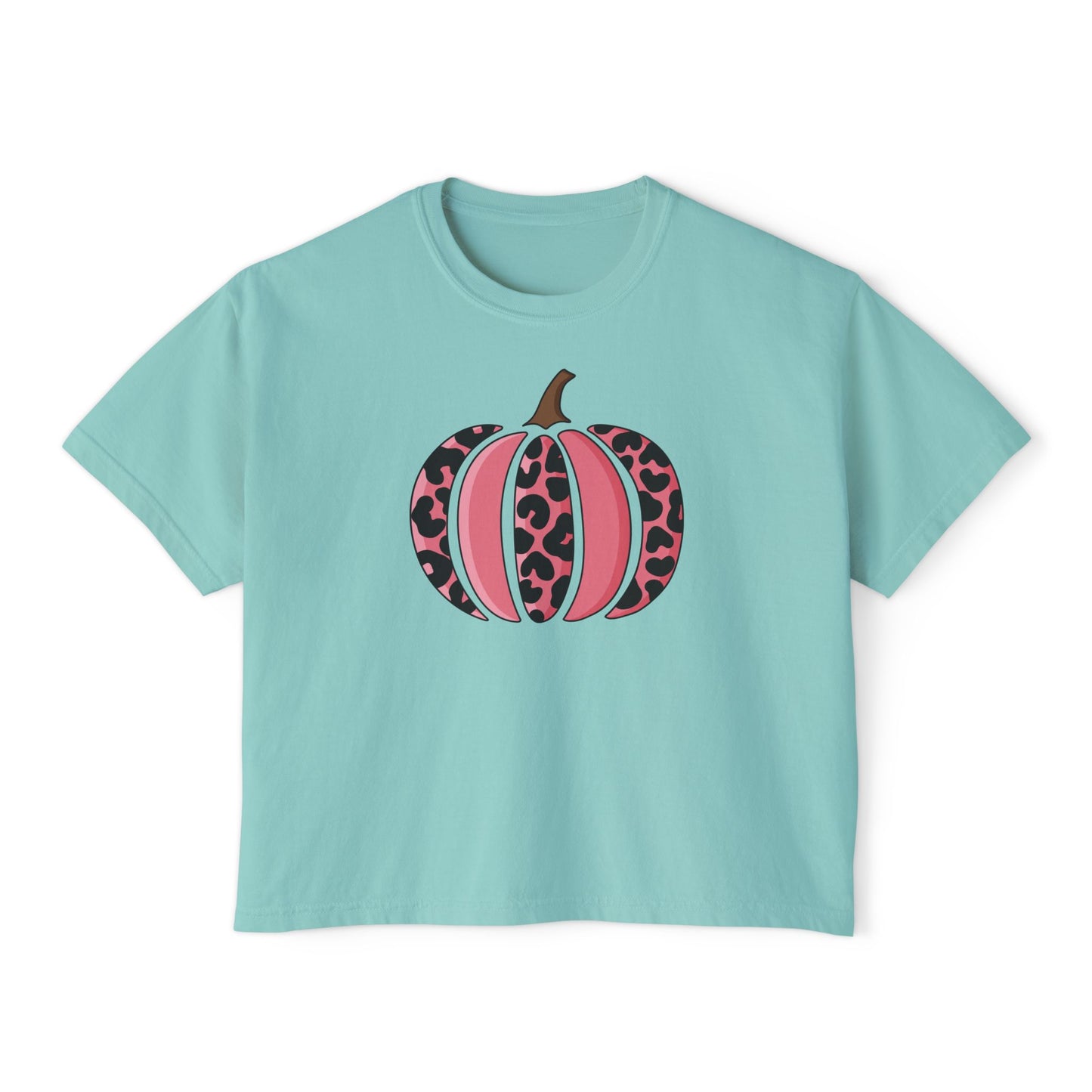 Pink Leopard Print Pumpkin  Boxy Tee