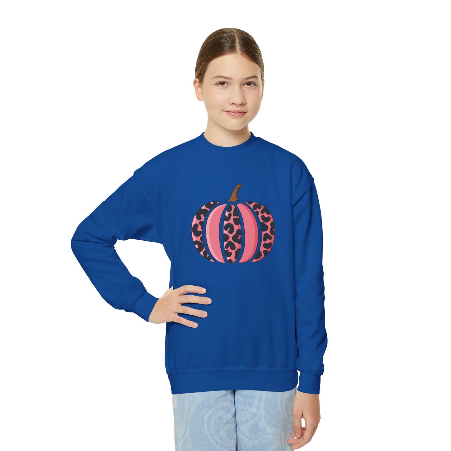 Pink Leopard Pumpkin Youth Crewneck Sweatshirt