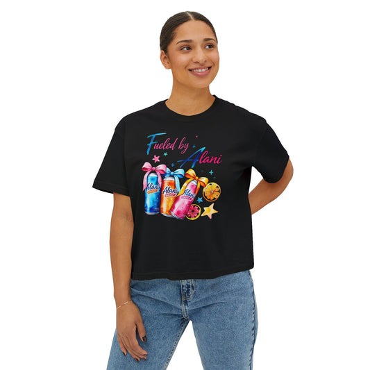 Alani Fueled Women's Boxy Tee, Summer Vibes Shirt, Casual Everyday Tee, Workout Top, Gift for Fitness Lovers,  Fun Crew Tee