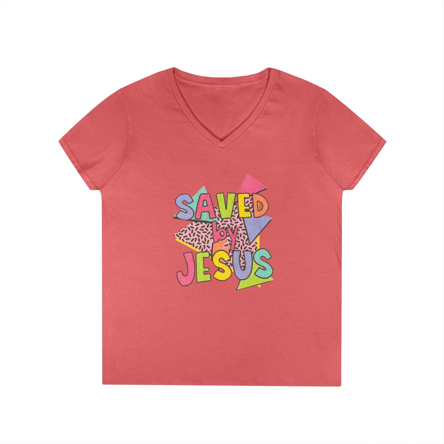 Retro Saved by Jesus V-Neck T-Shirt