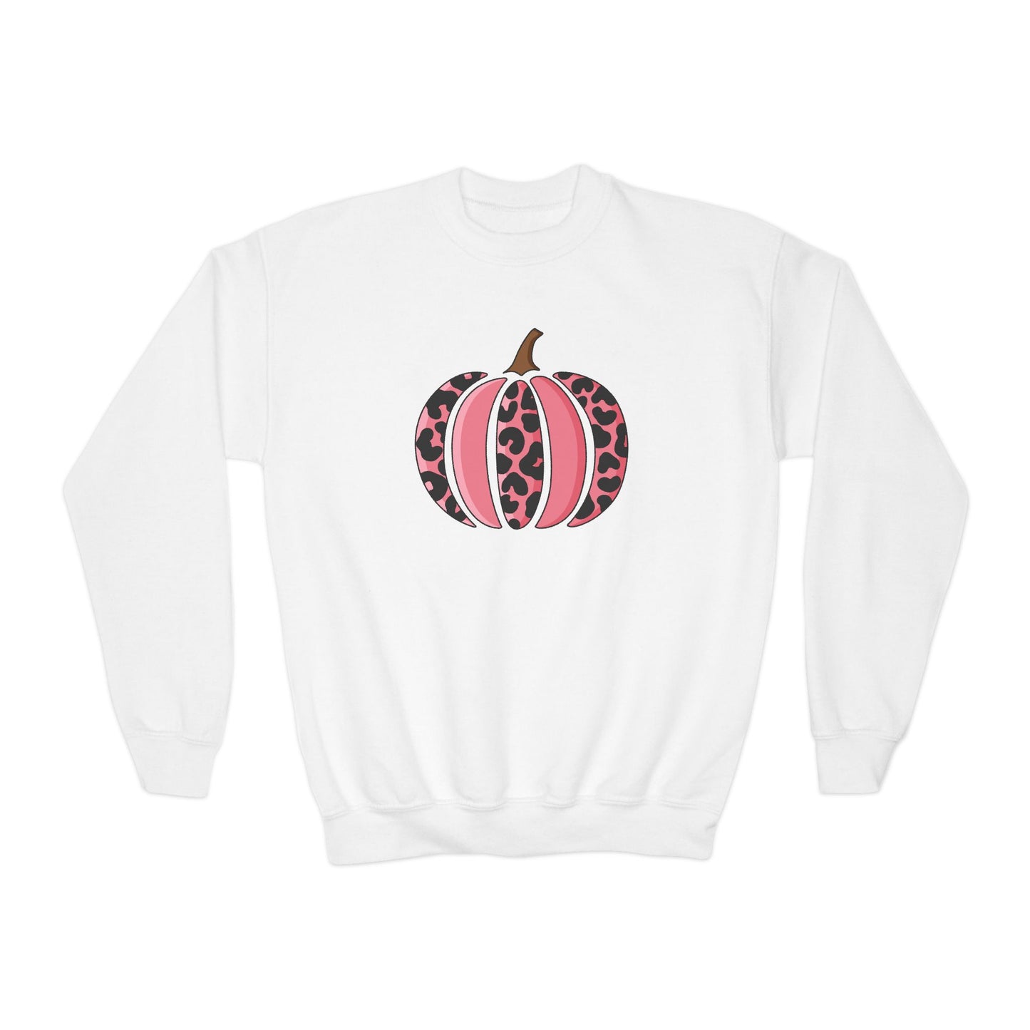 Pink Leopard Pumpkin Youth Crewneck Sweatshirt