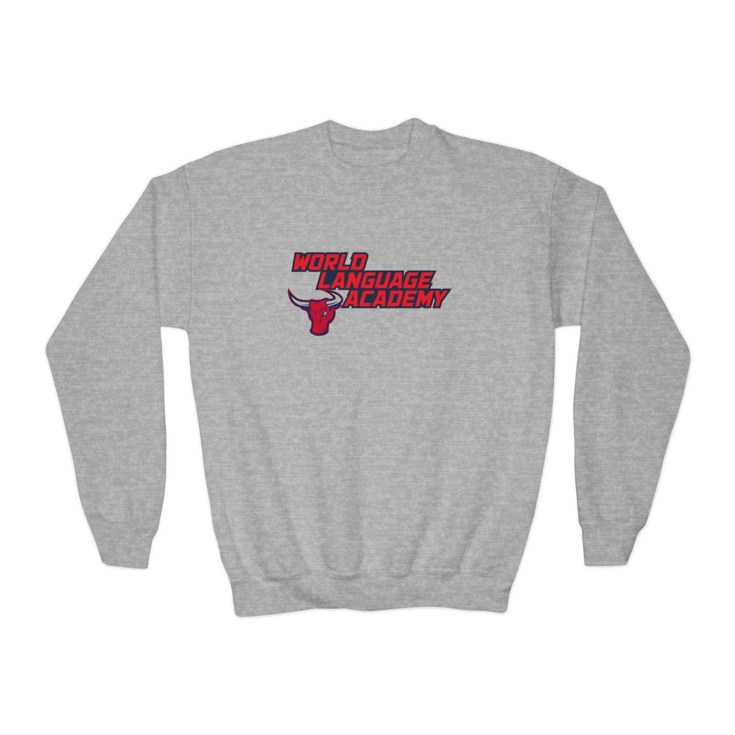 Youth Crewneck Sweatshirt — World Language Academy Red Bull Logo
