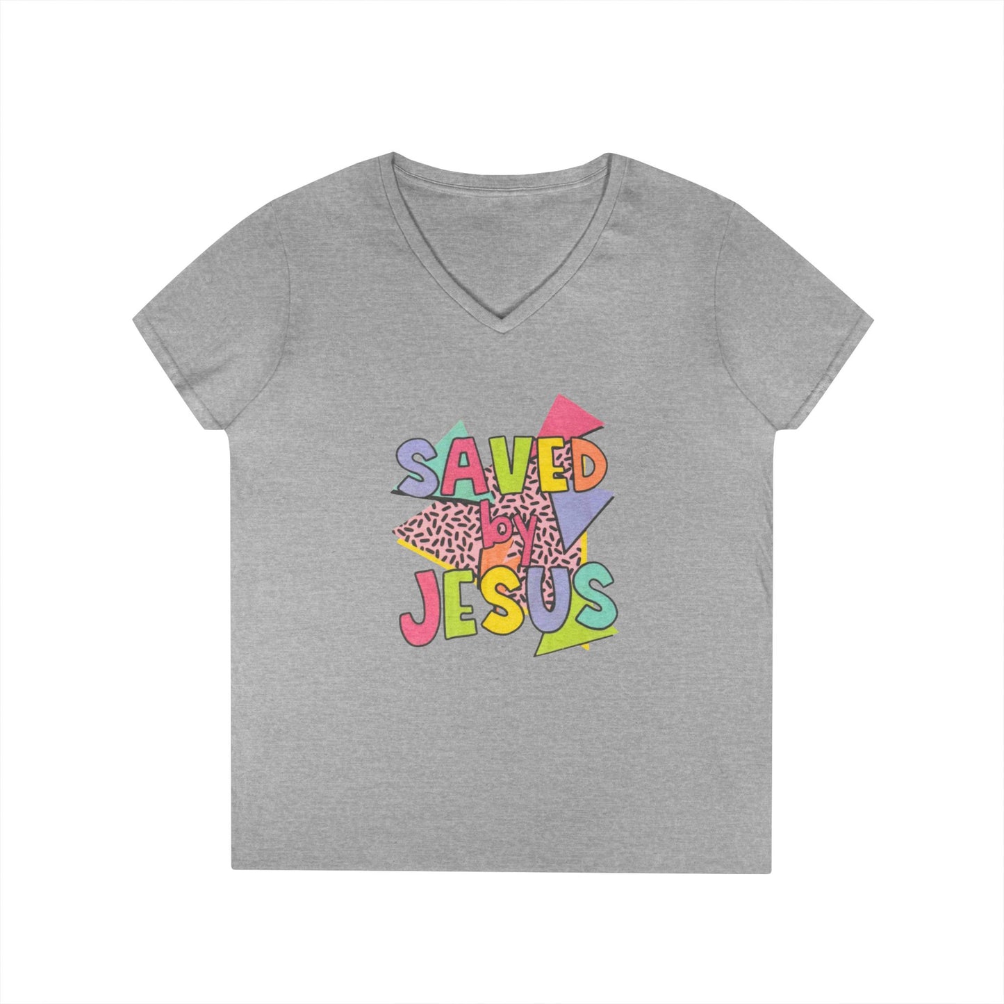Retro Saved by Jesus V-Neck T-Shirt