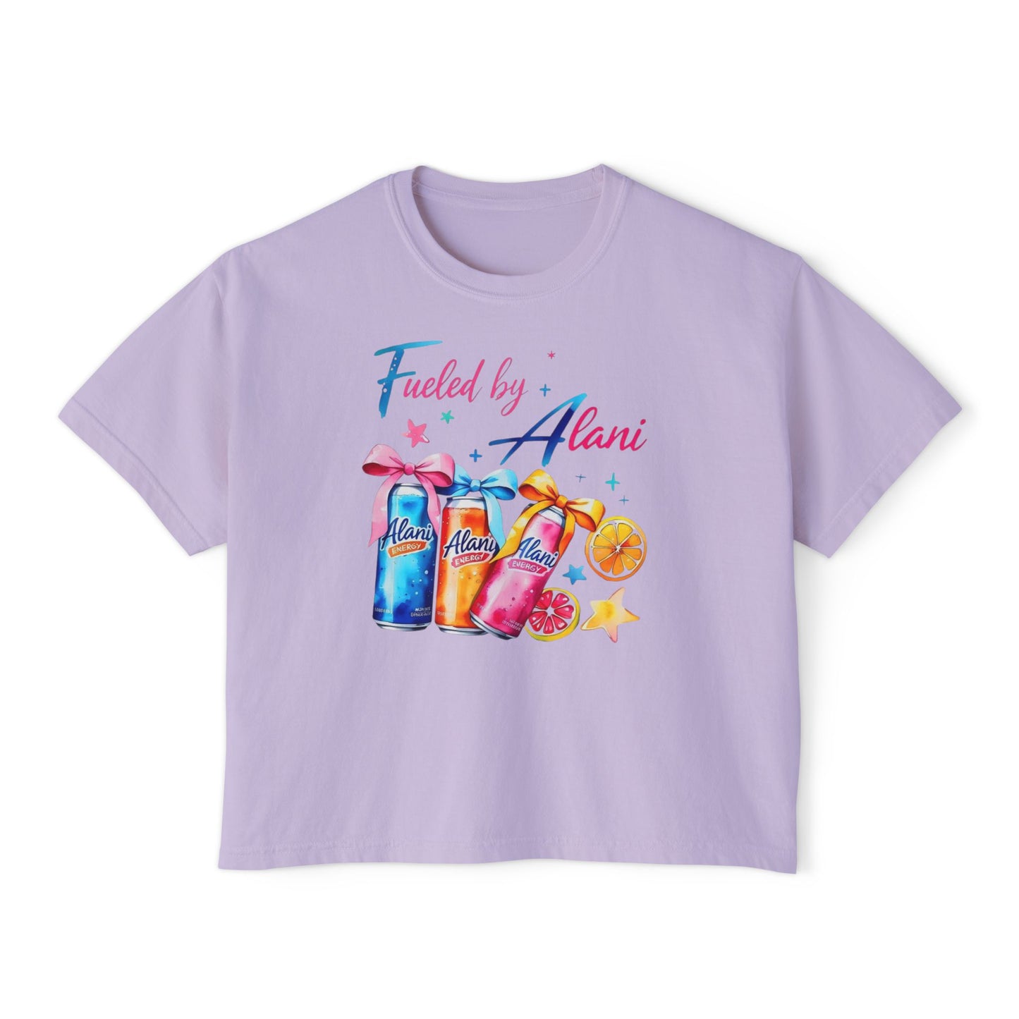 Alani Fueled Women's Boxy Tee, Summer Vibes Shirt, Casual Everyday Tee, Workout Top, Gift for Fitness Lovers,  Fun Crew Tee