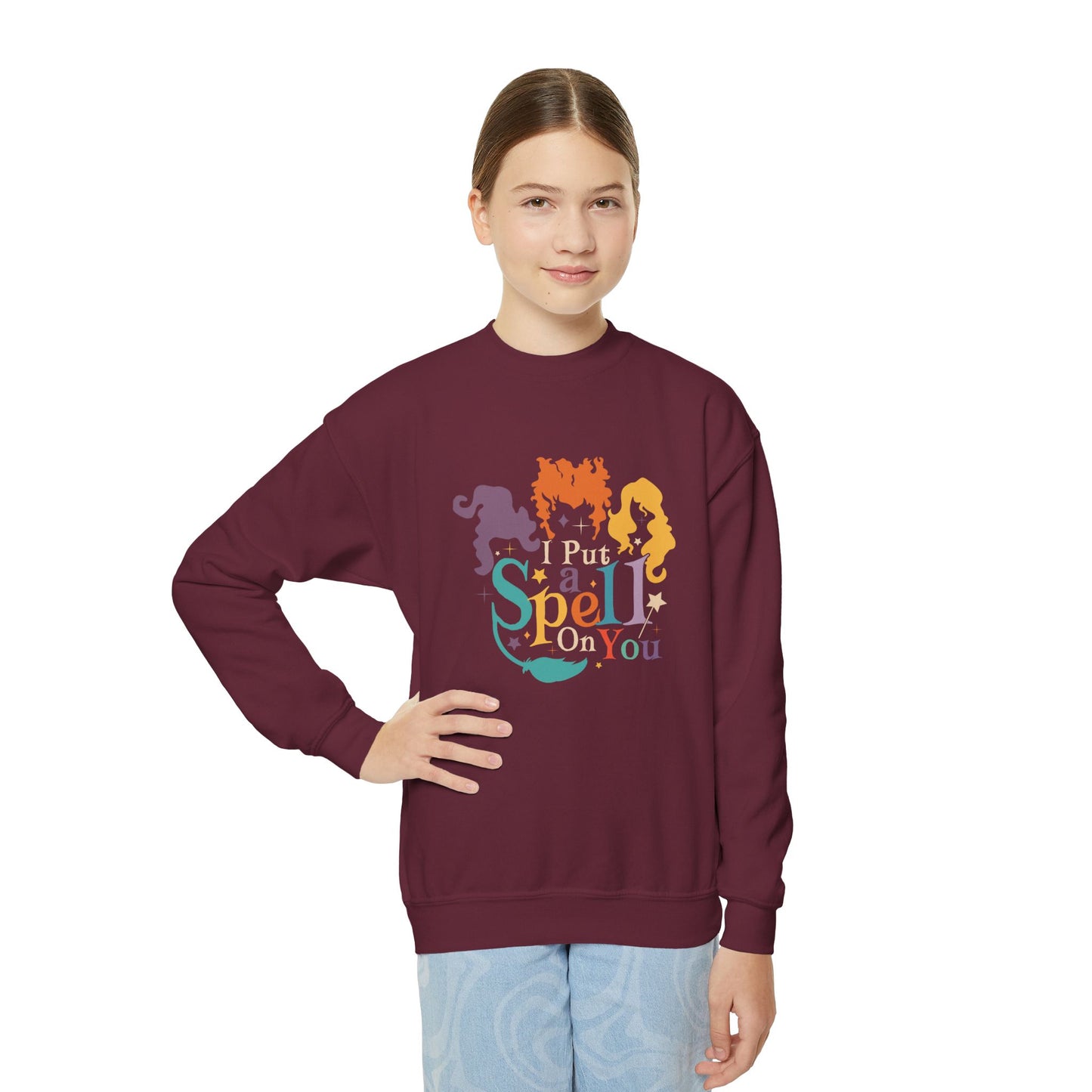 Youth Crewneck Sweatshirt – Magical Spell Design for Kids, Perfect for Halloween, Gifts, or Everyday Wear, Cozy and Stylish