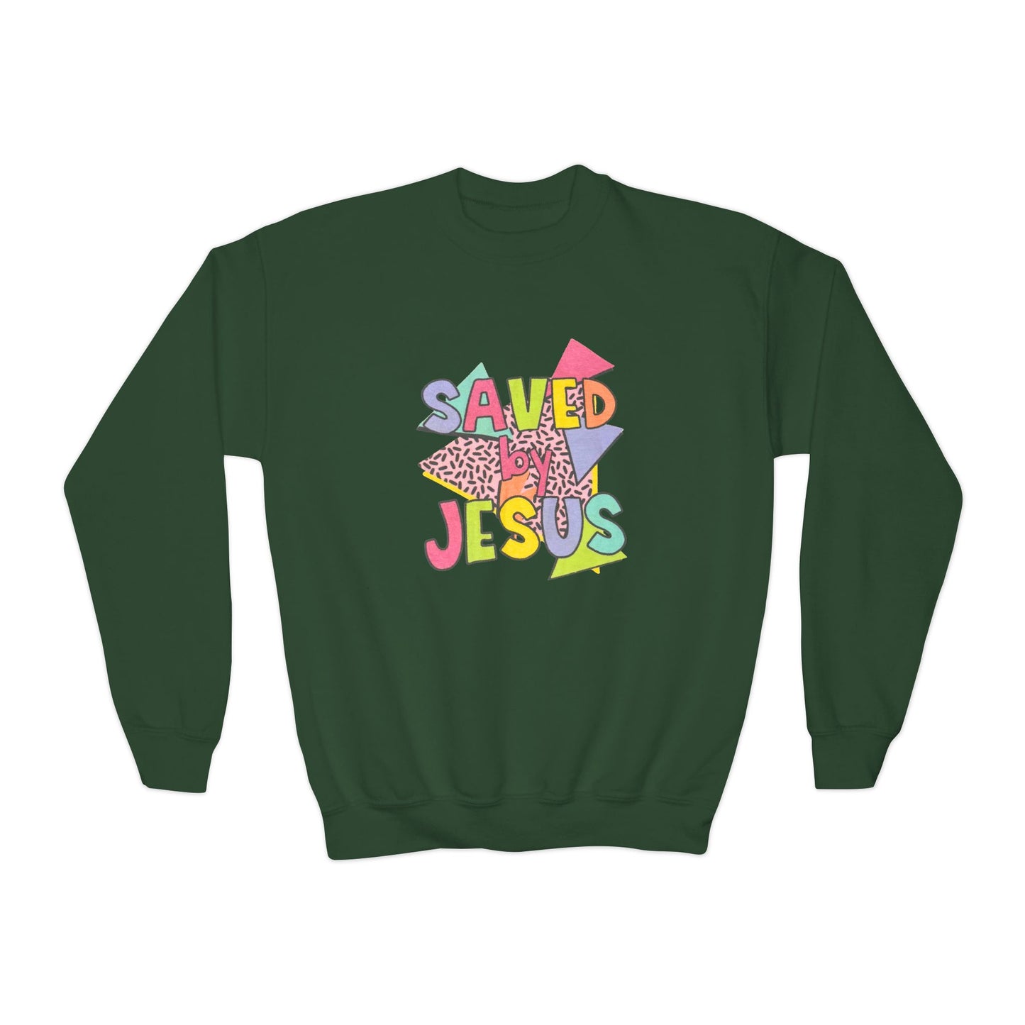 Retro Saved by Jesus Youth Crewneck Sweatshirt