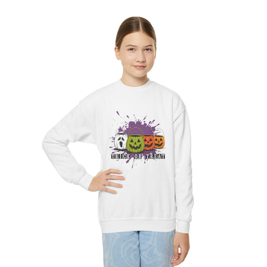 Halloween Pumpkin Trick or Treat  Youth Crewneck Sweatshirt