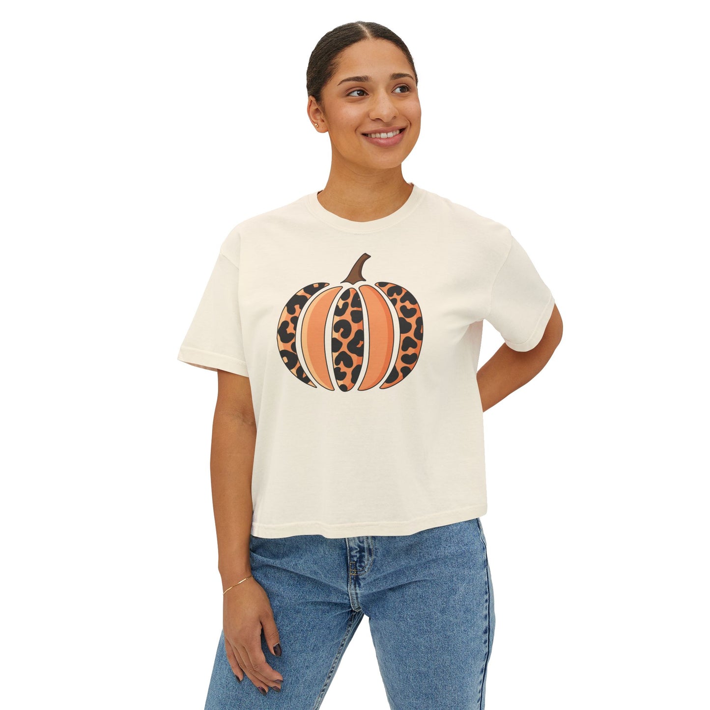 Leopard Print Pumpkin Women's Boxy Tee