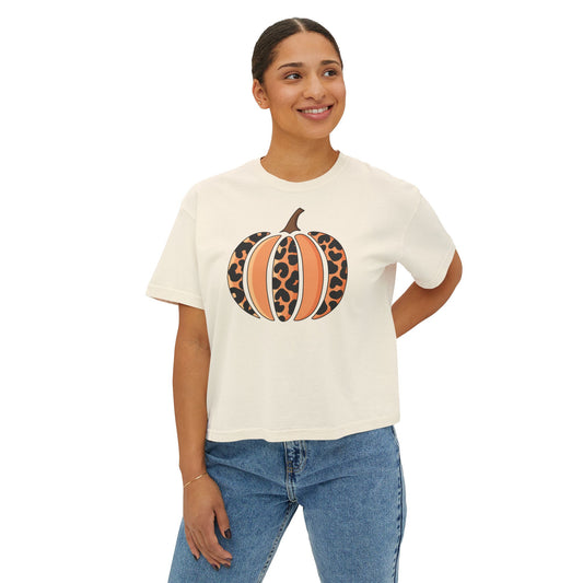 Leopard Print Pumpkin Women's Boxy Tee