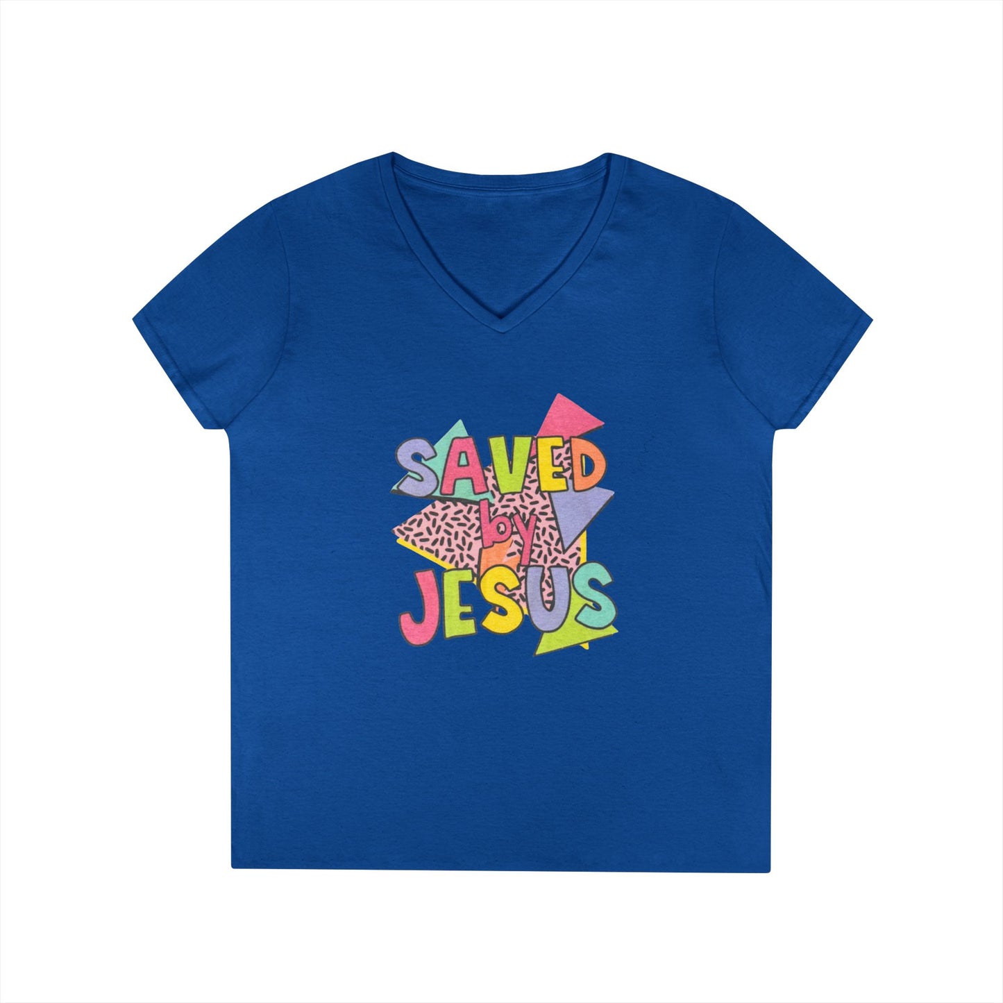Retro Saved by Jesus V-Neck T-Shirt