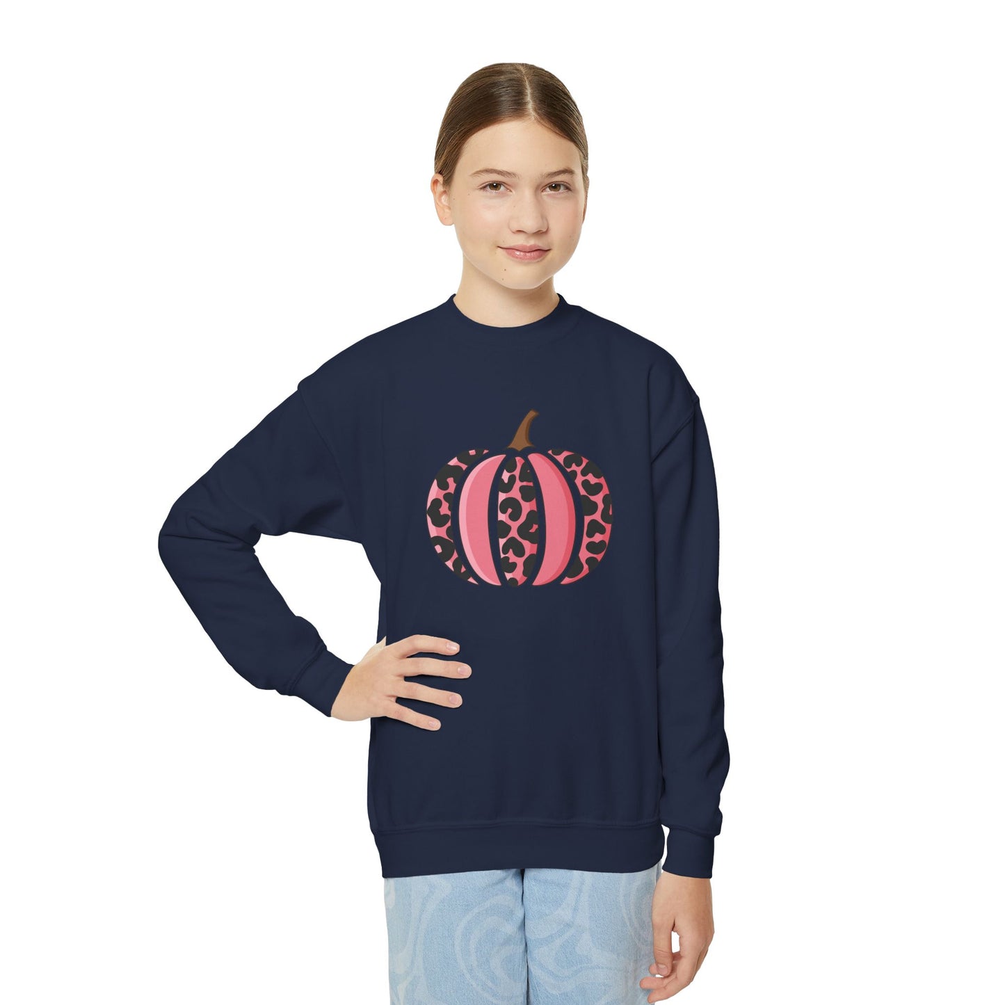 Pink Leopard Pumpkin Youth Crewneck Sweatshirt
