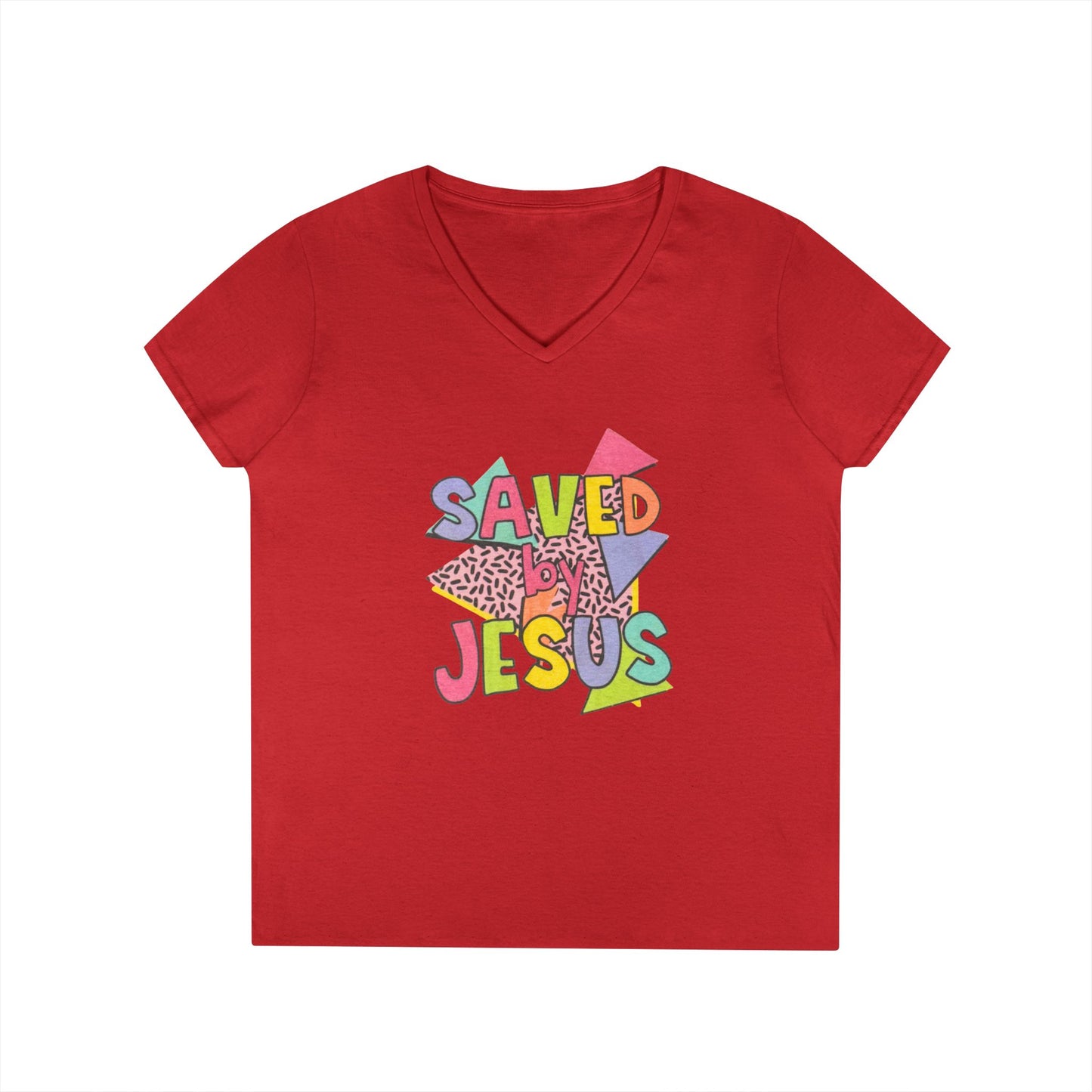 Retro Saved by Jesus V-Neck T-Shirt