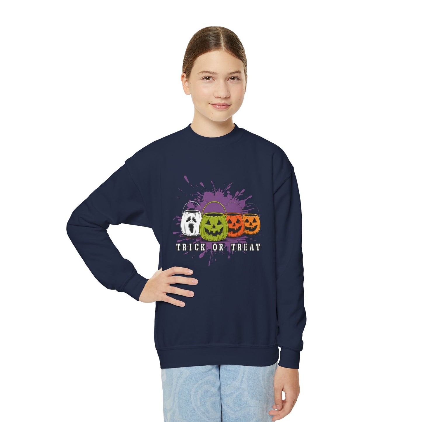 Halloween Pumpkin Trick or Treat  Youth Crewneck Sweatshirt