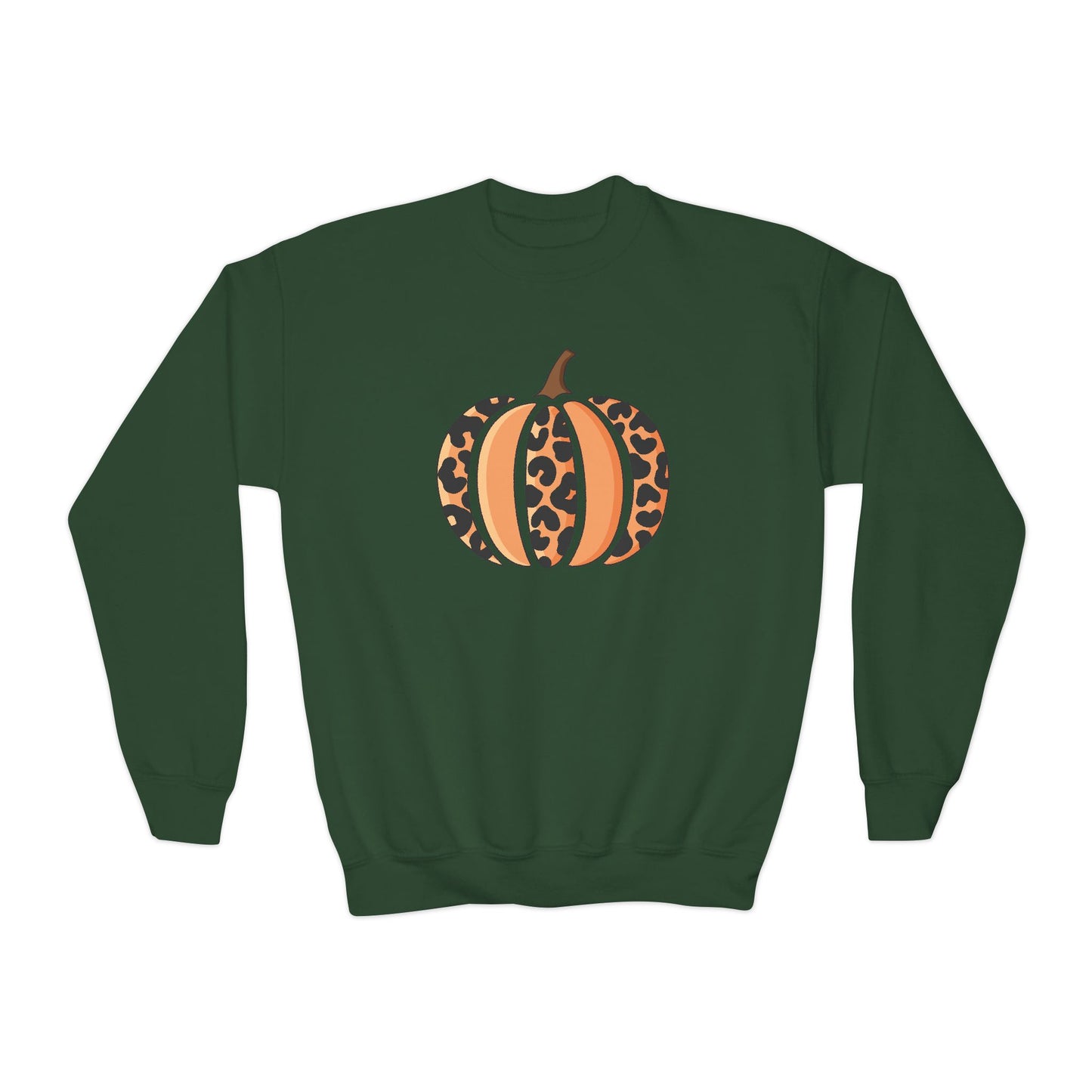 Leopard Print Pumpkin Youth Crewneck Sweatshirt