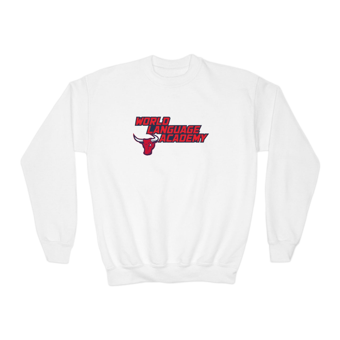 Youth Crewneck Sweatshirt — World Language Academy Red Bull Logo