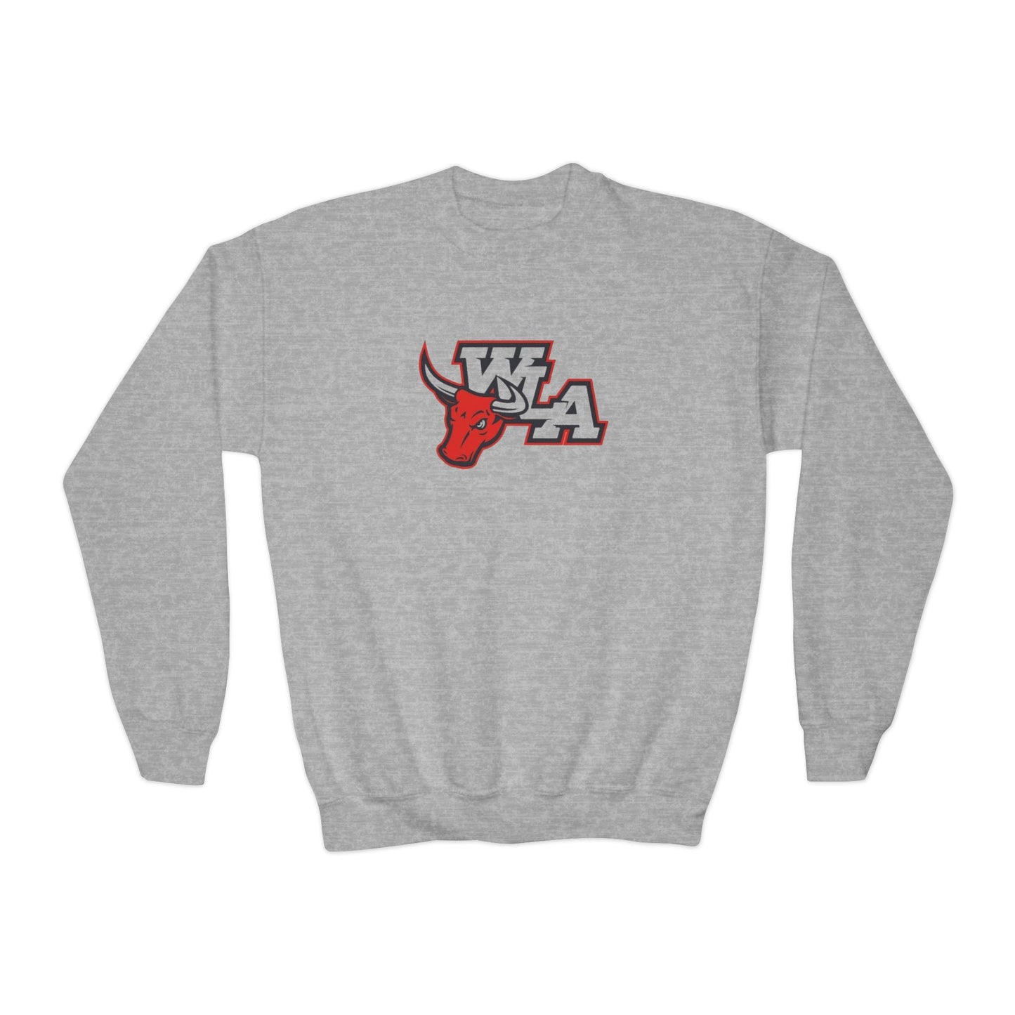 Youth Crewneck Sweatshirt – Red Bull Mascot “WLA” School Spirit Pullover