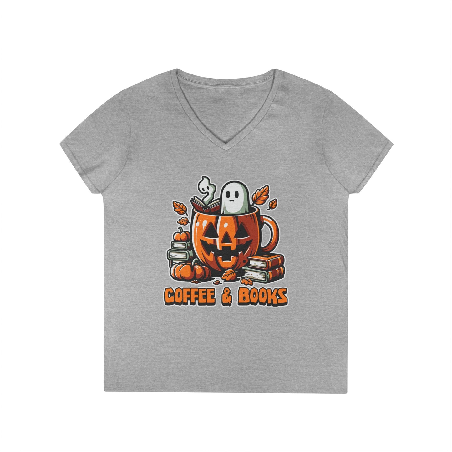 Halloween Coffee & Books Ladies' V-Neck T-Shirt