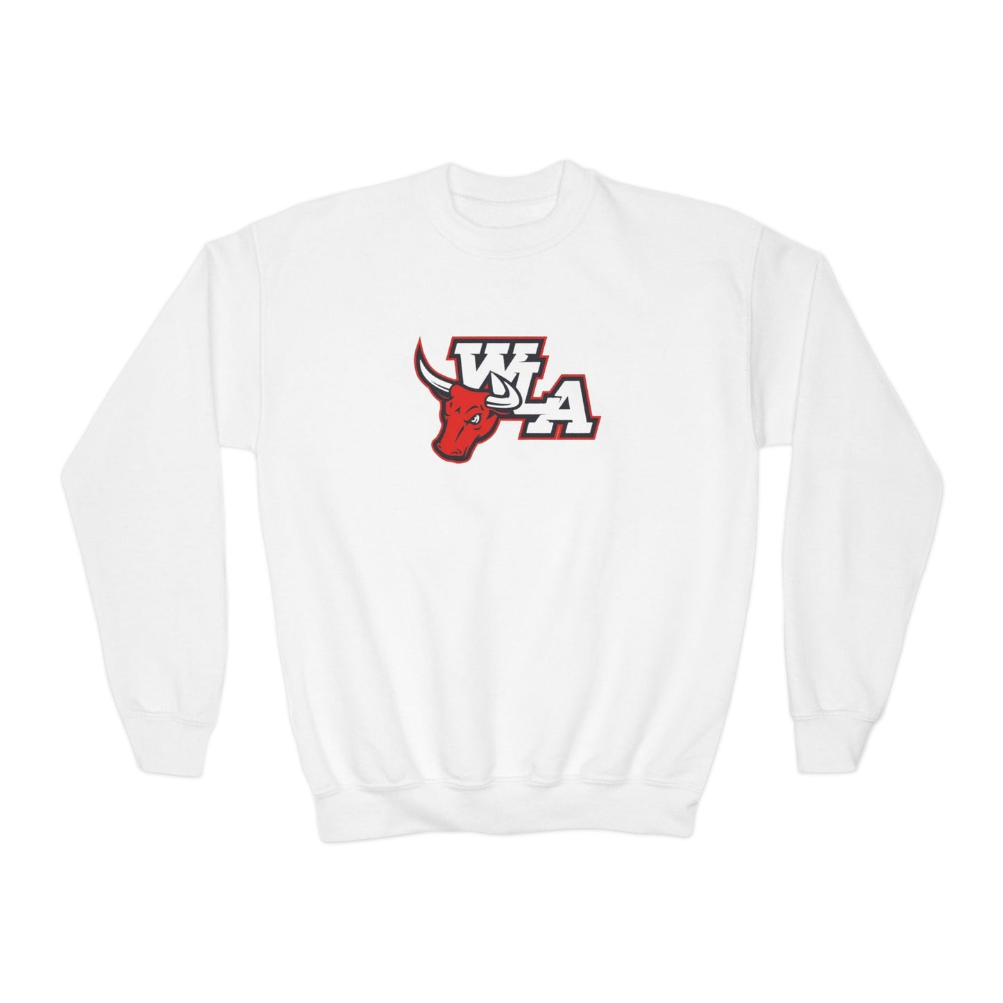 Youth Crewneck Sweatshirt – Red Bull Mascot “WLA” School Spirit Pullover