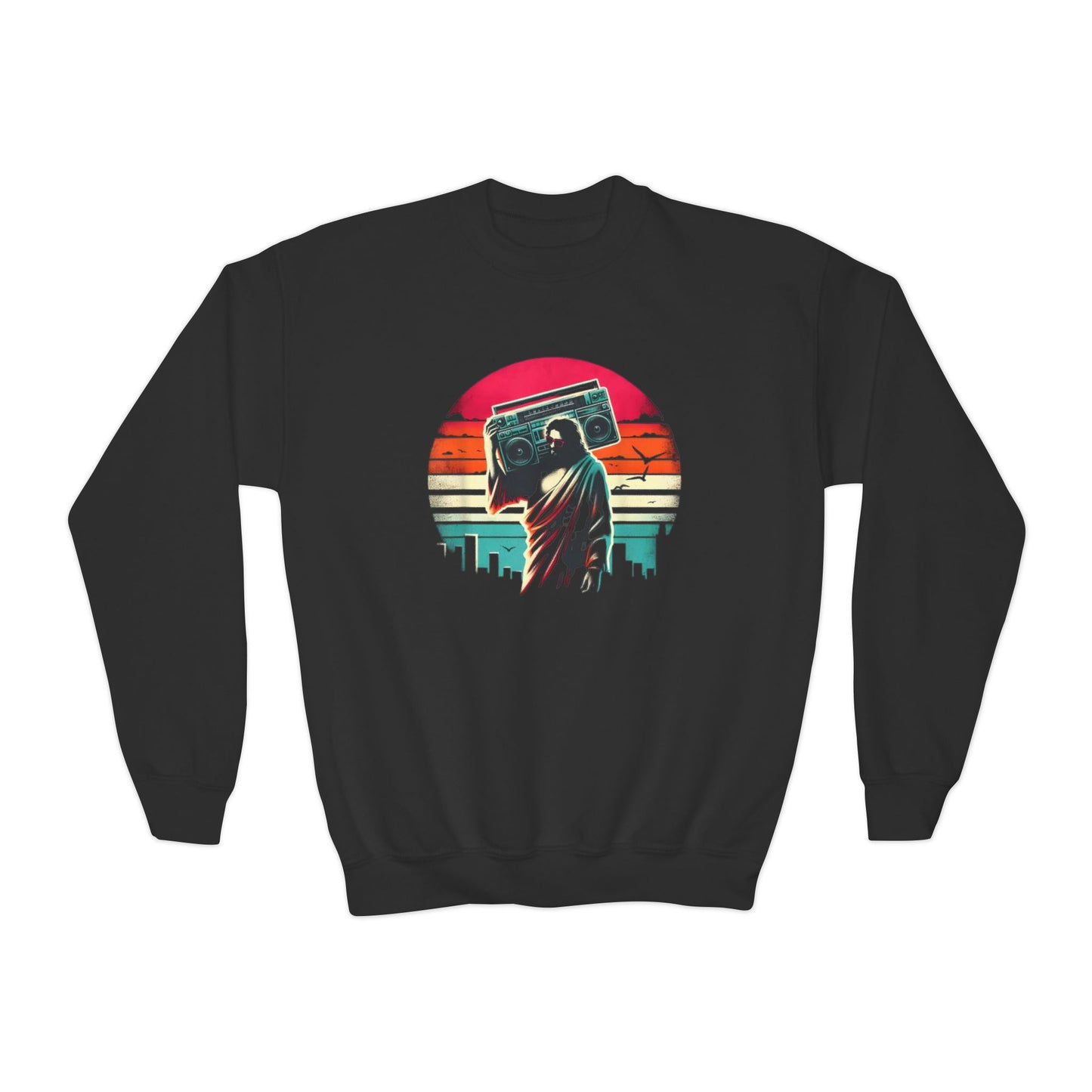 Retro Jesus Vibe Graphic Youth Crewneck Sweatshirt