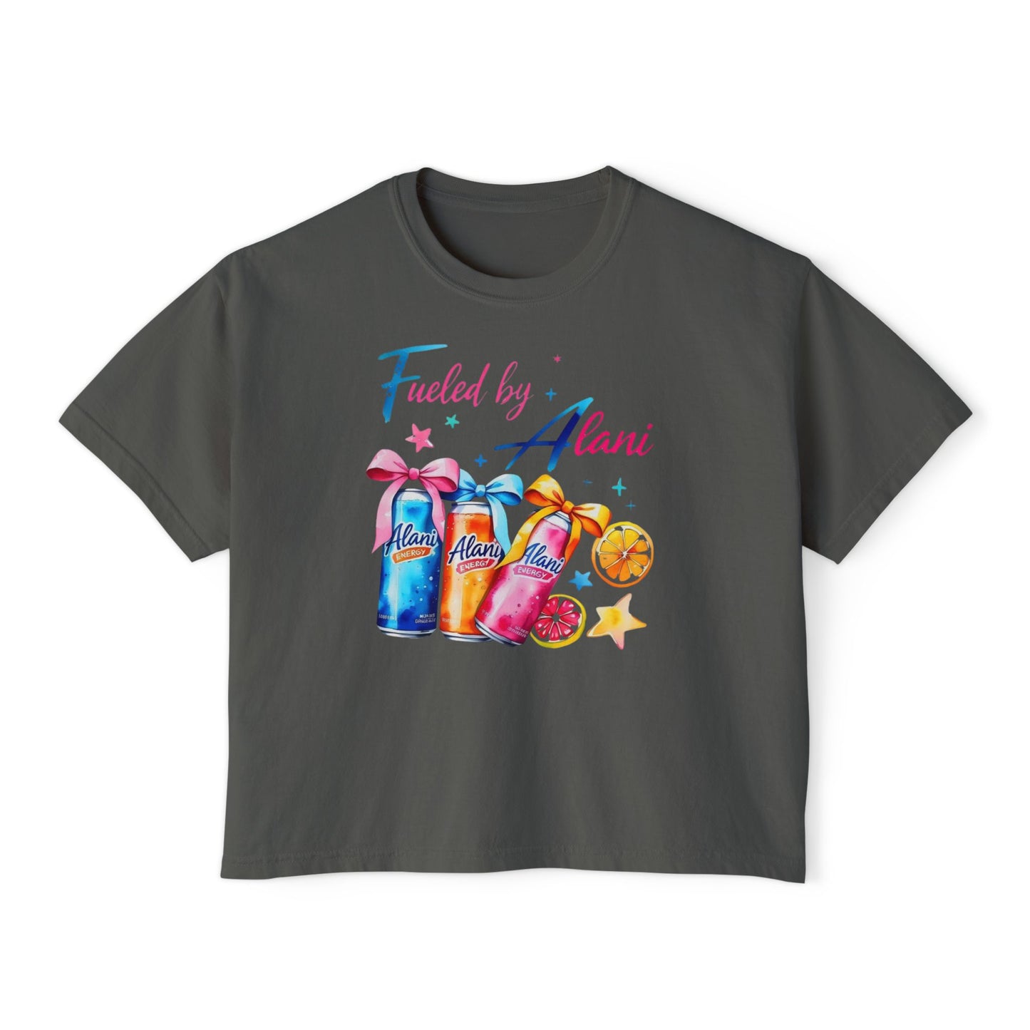 Alani Fueled Women's Boxy Tee, Summer Vibes Shirt, Casual Everyday Tee, Workout Top, Gift for Fitness Lovers,  Fun Crew Tee